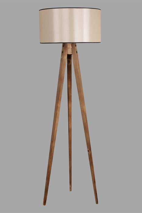 Opviq Lámpara de Pie de Madera con Pantalla de Tela Marrón
